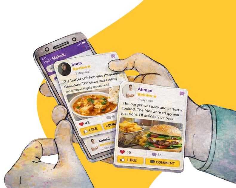 Pakistan food review website showing user reviews on mobile